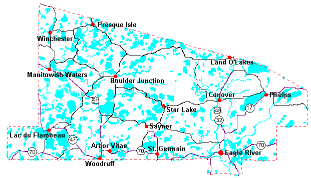 Map of Vilas County Wisconsin
